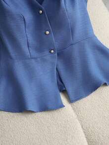 camiseta de tirantes sin mangas con cuello en V y diseño de hebilla metálica minimalista y elegante que estiliza la cintura, para mujer, de verano - Azul - Ver 5