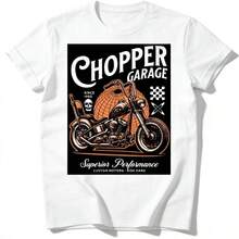 Camiseta de manga corta de algodón para mujer, estilo vintage, con cuello redondo y estampado de motocicleta. - Blanco - Ver 1