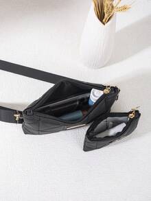 Minimalist Rhombus Pattern Crossbody Bag, Lightweight Versatile Shoulder Square Bag, Metal Decor Casual Crossbody Purse Suitable For Daily, Commuting - Black - View 5