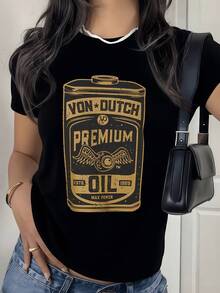 Symbol Of An Antique Metal Container Representing Energy, Freedom, And A Rebellious Spirit With Wings That Evoke Movement And Powerful Strength. Modern Casual Women's T-Shirt For Stylish And Comfortable Everyday Wear - 黑色 - 查看 8