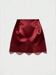 Falda casual de satén marrón con estampado floral retro francés elegante, nueva llegada chic de principios de primavera - Rojo - Ver 2