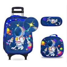 Set de 3 Piezas Mochila Escolar Infantil para Niños y Niñas, Mochila Escolar con Ruedas Opcional, Incluye Bolsa de Almuerzo Térmica y Estuche para Lápices, Diseño de Dibujos Animados de Astronauta Fútbol Gato Kawaii, Gran Capacidad Ergonómica, para Estudiantes de Primaria, Ideal para Regalo de Inicio de Clases - GX-315-negro+l - Ver 3