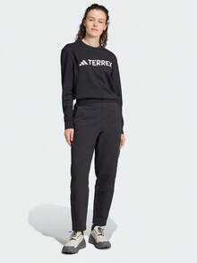 adidas x 國家地理(National Geographic) 聯名款 字母印花中腰透濕疏水拒水防潑休閒褲 女 - 黑色 - 查看 1