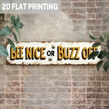 1pc 2D Funny Bee "Ni Or Buzz Off" Metal Sign - Rustic Beehive Theme Wall Decor, 3.93x15.74 Inch Durable Metal Art For Indoor/Outdoor, Kitchen, Bathroom, Farmhouse, Office Vintage Humorous Home Decor, Bee Decoration, Outdoor Sign, Indoor Sign - A - View 3