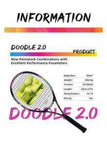 SALYWEE Doodle 2.0 Professional Tennis Racket, Dazzling Graffiti Design, Composite Carbon Fiber Lightweight Racket Body, Free Bag, 50-60 Lbs Competitive Grade Threading, With Free Bag And Grip Tape - Multicolor - View 7