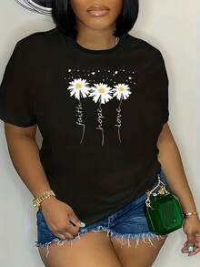 Talla - Talla - Camiseta Negra de Mujer con Estampado de Margaritas Talla - Negro - Ver 1