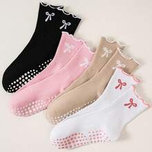 Women's Mid-Calf Yoga Socks With Embroidered Bow - Multicolor - View 2