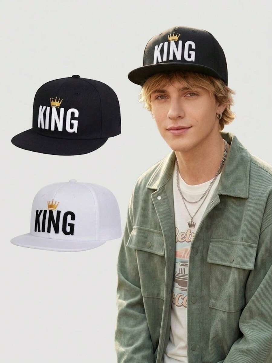 1顶男士KING字母刺绣嘻哈帽，男女通用遮阳帽，卡车帽，时尚运动棒球帽，可调节防晒休闲帽，适合春秋季旅行、海滩、派对、度假，是送给家人和朋友的完美礼物