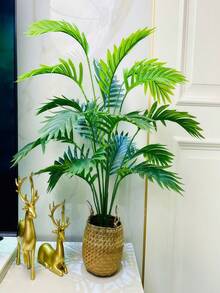 90-120cm 大型人造植物（實際尺寸可能較小）仿真棕櫚樹 熱帶棕櫚葉 人造棕櫚植栽 高大樹 戶內仿真觸感塑膠芒果葉 適合居家、廚房、戶外、辦公室裝飾 - 綠色 - 查看 11