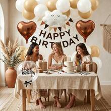 16th Birthday Cream Balloons Decor Birthday Decorations For Women Girl Beige Brown White Sand Foil Star Heart Balloon Decor, Birthday Sash Bobo Balloons For Birthday Anniversary Party Decoration Supplies Room Decor - Sinh nhật thứ 16 - Xem 2