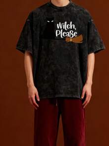 Camiseta 100% vintage de Halloween, con diseño divertido de gato ramen, a la moda, para hombre y mujer, camiseta de alta calidad con estampado de perro y calabaza navideña, estilo acid wash, camiseta estampada, ropa de calle casual holgada unisex para hombre y mujer, camiseta vintage negra lavada. - Negro - Ver 3