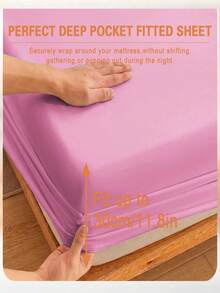 1pc Pink Super Soft Solid Color Fitted Sheet, Bedding, Lightweight Fitted Sheet, Mattress Cover, Deep Pocket Design Up To 11.8 Inches Fitted Sheet, Soft & Breathable, Suitable For Single, Double, Queen, King Size Beds, All Seasons, Room Decor, Machine Washable - Pink - View 5