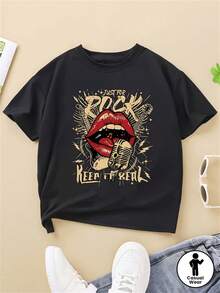 Women's T-Shirts, Summer Tops. Rock Music Festival Spirit: Express Your Love Of Music In Fashion - Casual Summer Printed T-Shirt With A Round Neck For Girls. Cotton T-Shirt For Women. - Black - View 1
