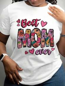 Camiseta Vintage para Mujer 2026 con Estampado para el Día de la Madre - Estampado Floral y Geométrico "La Mejor Mamá", Camiseta Casual de Manga Corta, Cuello Redondo Pequeño, Lavable a Máquina para Primavera/Verano, Camiseta para Mamá, Blusa de Corte Holgado - Blanco - Ver 2