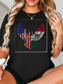 Diseño Gráfico de Impresión Águila Fl-ag Americana y Mexicana, Arte Patriótico Dual Fl-ag, Trazos de Brush de Estilo Grunge, Rojo Blanco Azul Verde, para Decoración Doméstica o Wal.jpgRegalos personalizados: Camisetas para mujer con estilos modernos, hippies, casuales y minimalistas. Ropa masculina personalizada única, armarios cápsula, ropa básica/urbana para hombre. Regalos ideales para novios, familiares y amigos, adecuados para cumpleaños, vacaciones, colegio/competiciones, deportes/escalada, etc., también adecuados para la moda de otoño y actividades urbanas. Verano negro. - Negro - Ver 2
