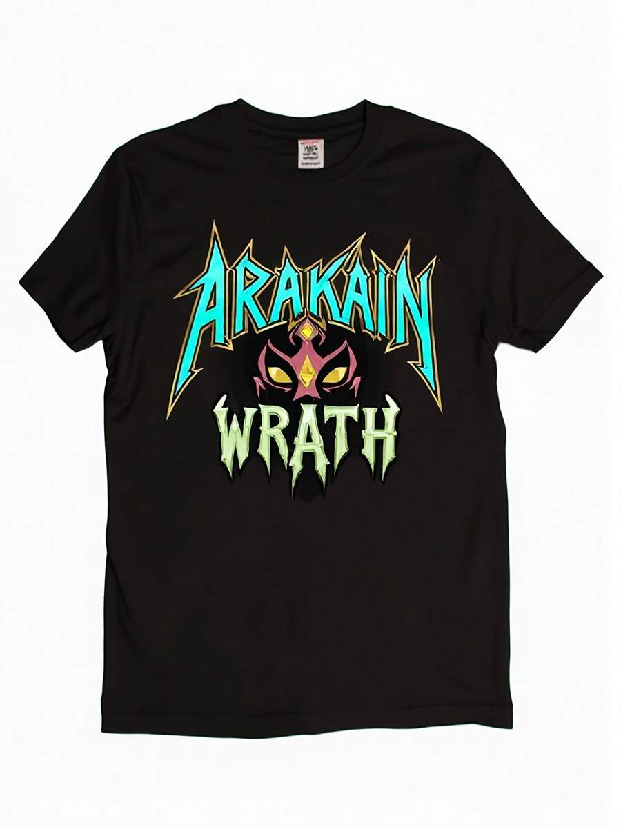 Unisex T-Shirt With The Logo Of The Metal Band Arakain Wrath, Made Of Soft Fabric, A Basic Urban Casual Style Garment Suitable For All Seasons, Versatile For Any Season, Affordable For Everyday Wear And A Perfect Christmas Gift For Fans And Friends - Ideal For Parties And Everyday Wear, Perfect For Holidays And Leisure Time, Excellent For Parties And Family Vacations, Urban Fashion, Party Outfit, Summer Casual Wear. - 黑色 - 查看 1