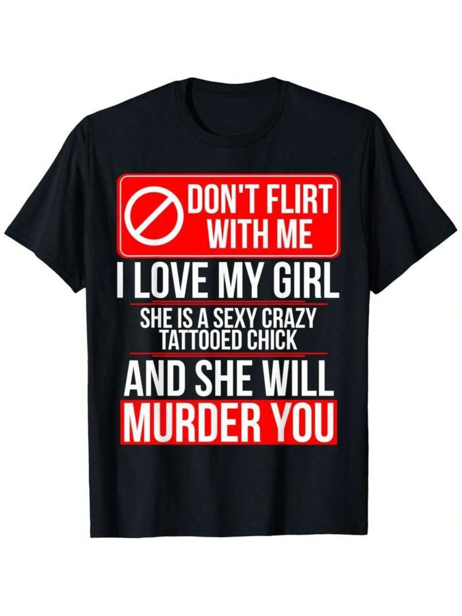 Boyfriend Girlfriend Matching T-Shirt Tattooed Couple Fun Tees Man - 黑色 - 查看 1