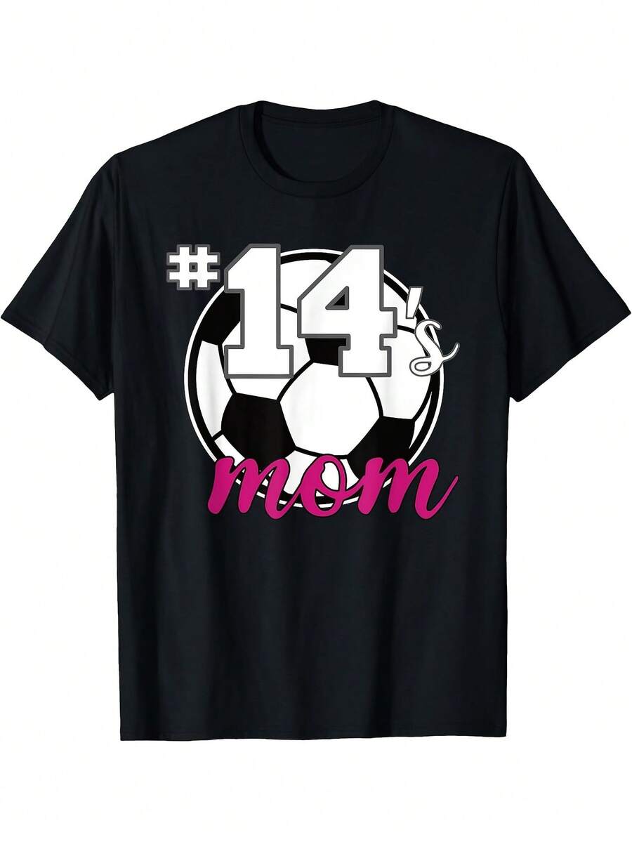 Madre del Futbolista # Camiseta Gráfica Negra Talla S-XXXL, Regalo Perfecto para Papá, Esposo o Abuelo, Cuello Redondo, Manga Corta, Diseño de Balón de Fútbol - Negro - Ver 1