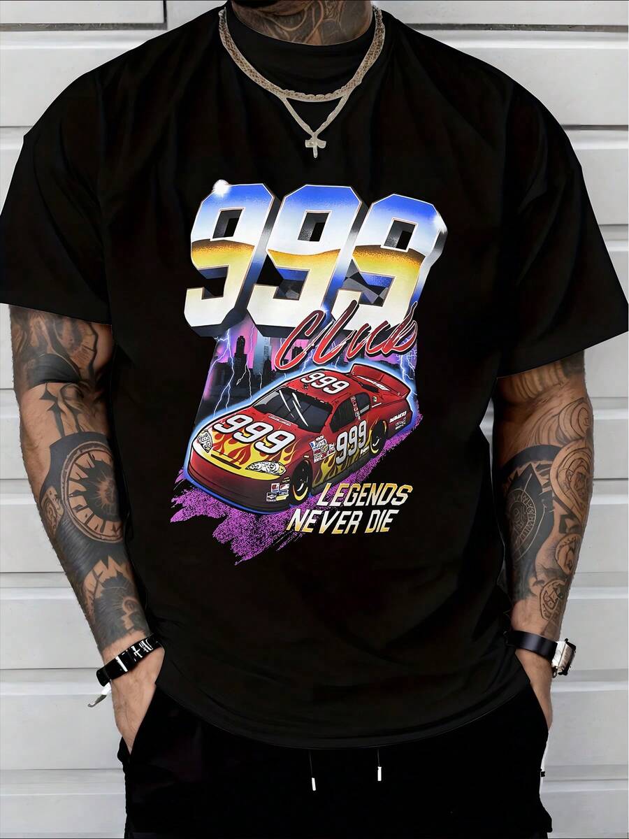 Camiseta de manga corta para hombre, estilo urbano americano, con diseño creativo, corte holgado, 180g de algodón puro, para todas las estaciones, versátil, en color negro.playeras de hombre playeras oversize de mujer y2k camisa de mujer camisa blusa casual mujer blusa elegante mujer ofertas - Negro - Ver 1