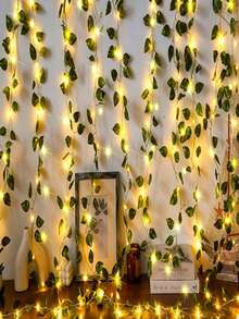 2m/5m/10m 人造綠色常春藤植物附LED燈串，AA電池盒供電綠色常春藤花環掛燈，適用於牆面、派對、婚禮、房間、居家廚房、室內/室外節日裝飾（不含電池） - 暖白光綠蘿 - 查看 2