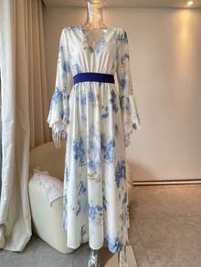Elegant Printed Maxi Dress, Ideal For Runway Shows, Parties, And Holidays. Sophisticated Modern Design, European Fashion For Women. - Blue - View 4