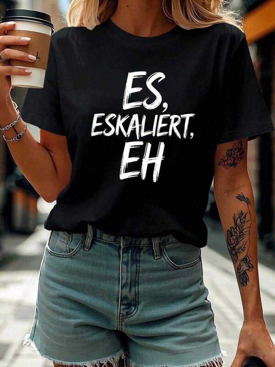 1 pieza Camiseta de manga corta de cuello redondo holgada unisex de 180g, 100% algodón puro transpirable y suave, estilo Y2K Bababask con estampado gráfico moderno, ideal para mujer y hombre, perfecta para uso diario, festivales, conciertos y todas las estaciones - Negro - Ver 1