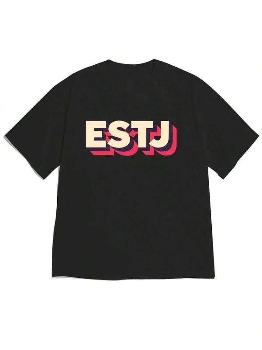 1 Piece Unisex Loose Fit Crew Neck Short Sleeve T-Shirt, 180g, 100% Pure Cotton, Breathable And Soft, Y2K Bababask Style With Modern Graphic Print, Ideal For Women And Men, Perfect For Daily Wear, Festivals, Concerts And All Seasons - 黑色 - 查看 1