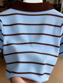 Blusa de mujer de manga corta con cuello vuelto, versátil para ir al trabajo y uso diario - Multicolor 10 - Ver 2