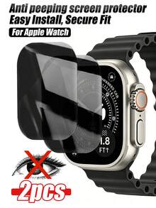 2pcs Anti-Peeping Watch Screen Protector - Soft Film Material As Physical Isolation Layer, Reducing The Risk Of Dust And Fine Particles Directly Contacting The Watch Glass. Suitable For Scenarios Such As Office, Library, And Daily Social Occasions. Installation Must Be Completed By The User Themselves In Three Steps: Positioning, Adhering, And Air Removal. - Black - View 1