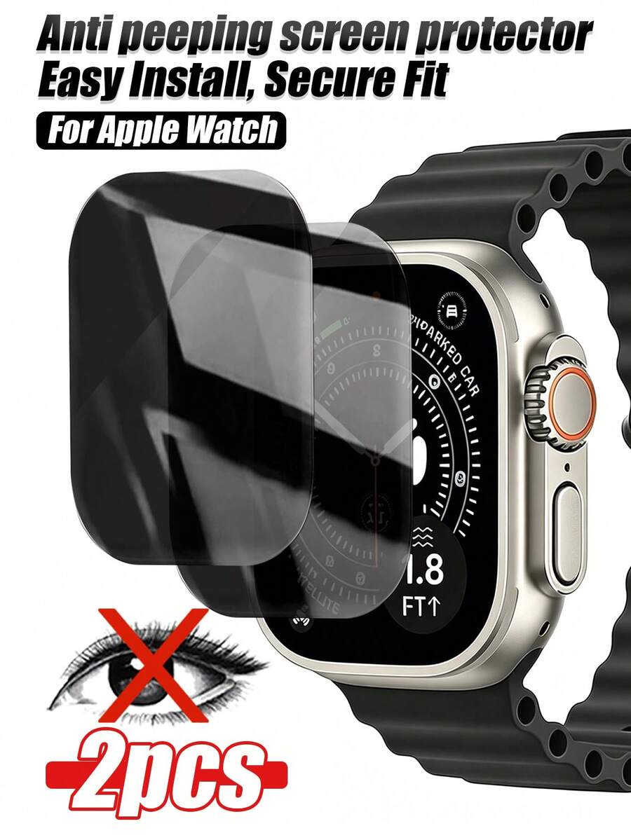2pcs Anti-Peeping Watch Screen Protector - Soft Film Material As Physical Isolation Layer, Reducing The Risk Of Dust And Fine Particles Directly Contacting The Watch Glass. Suitable For Scenarios Such As Office, Library, And Daily Social Occasions. Installation Must Be Completed By The User Themselves In Three Steps: Positioning, Adhering, And Air Removal. - Black - View 1
