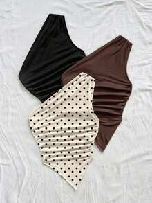Blusa de mujer con escote asimétrico fruncido sin mangas de moda Y2K - Multicolor 4 - Ver 4