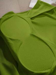 Camiseta ajustada con cuello cuadrado acolchado para mujer, primavera/verano - Verde Oliva - Ver 5