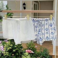2-Piece Set, Versatile And Casual, One With Shell Print And One With Cotton And Linen, Suitable For Seaside Vacation,Comfy Shorts,Linen Pants Beach Summer Shorts - Blanco y Negro - Ver 7