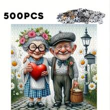 500片大型拼图 - 老年夫妇主题 - 趣味家庭教育休闲游戏 - 完美的家居装饰礼品/办公室艺术品 - 50x50厘米/19.7x19.7英寸，创意挑战，理想的节日礼物 - 适合圣诞节和新年 - 彩色 - 查看 7
