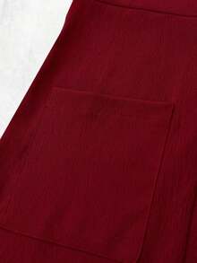 Vestido sencillo y diario para mujer con cinturón y unicolor para el verano - Rojo 2 - Ver 6