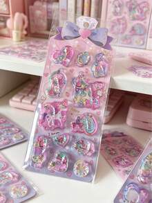Cute Shiny Glitter Shaking Stickers 3D Glitter Heart Animal Decorative Stickers Suitable For Diary, Photo Album, Phone Case Decoration - Color - View 11