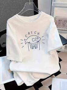Camiseta de manga corta para mujer, diseñada con un corte holgado y estampados de dibujos animados, hecha de algodón puro antiarrugas. playeras de mujer algodon - Estilo - Ver 5