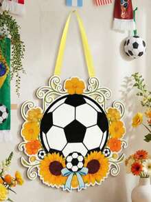 1pc/Football Wreath Color Printed Wooden Plaque, Soccer Logo Hanging Ornament, Fan Home Wall Decoration - Multicolor - View 4
