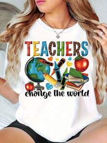 Solt Vintage 1 camiseta retro para maestros de regreso a la escuela, camiseta inspiradora para maestras, camiseta minimalista con estampado gráfico de maestra, estampado educativo de lazo y lápiz, talla grande, camiseta casual de manga corta con cuello redondo para maestros, ideal para el primer día de clases, eventos y enseñanza, 180g 100% algodón suave. Gráfico de moda - Blanco 1 - Ver 7