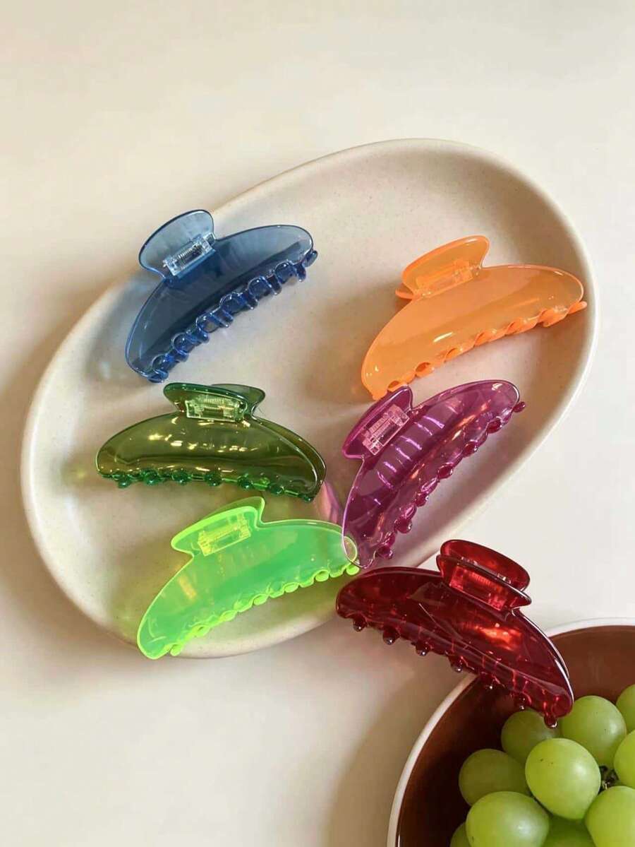 4个夏季多巴胺透明荧光彩色发夹，中号发夹，适合度假、日常佩戴、派对 - 彩色 - 查看 1