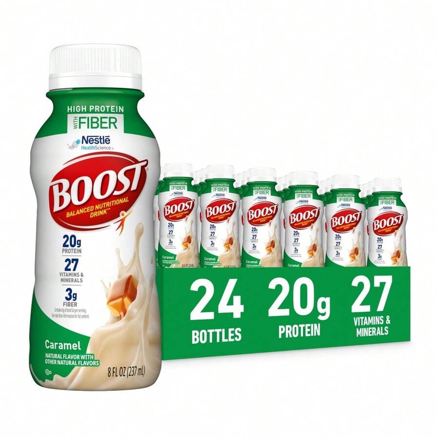 Nestle' BOOST High Protein With Fiber Ready To Drink Complete Nutritional Drink, Rich Chocolate, 8 Fl Oz Bottle, 24 Pack - Caramel - View 1