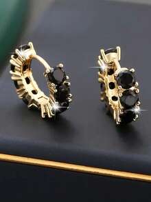 1 par de hermosos pendientes de aro, diseñados para mujeres, adecuados para bodas, compromisos, fiestas de aniversario, regalos del Día de San Valentín - Amarillo Oro - Ver 3