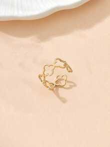 1 chiếc nhẫn hở hình cỏ bốn lá rỗng, tối giản, thời trang, thanh lịch, thích hợp đeo khi đi làm. - Vàng - Xem 1