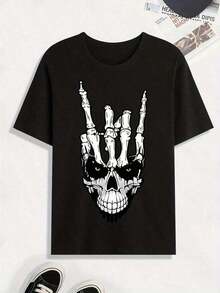 Casual Printed Short Sleeve Fashion - Black - View 4