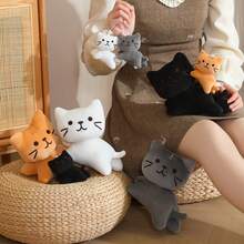 可爱极简猫咪毛绒玩具，柔软填充小猫玩偶，黑色、白色、橙色和灰色可爱毛绒玩具，送给爱猫人士的礼物 - 彩色 - 查看 2