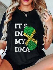 Camiseta de Algodón para Mujer "Está en Mi ADN" Genética de Jamaica Raíces Jamaicanas - Ropa de Verano - Negro - Ver 1