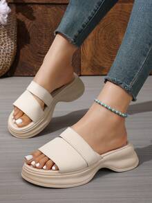 New Chinese Style Floral Pattern Platform Sandals, Women Summer Increased Height Soft Bottom Casual Sports Beach Shoes - Beige - View 4