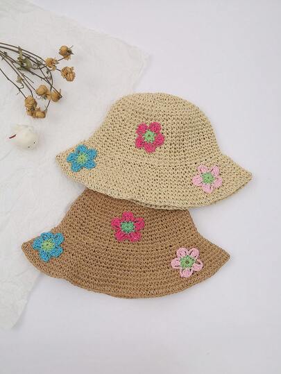 1 pieza Sombrero de sol de mujer hecho a mano con flores de estilo bohemio, adecuado para la playa, atuendo de estilo boho, primavera/otoño