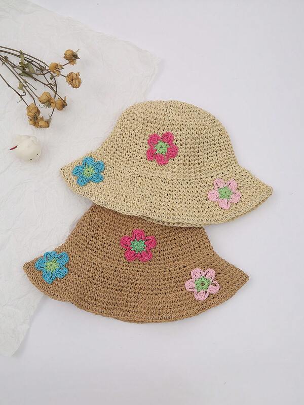 1pc Women's Fashionable Handmade Crochet Floral Sun Hat, Suitable For Beach, Boho Style Outfit, Spring/Autumn