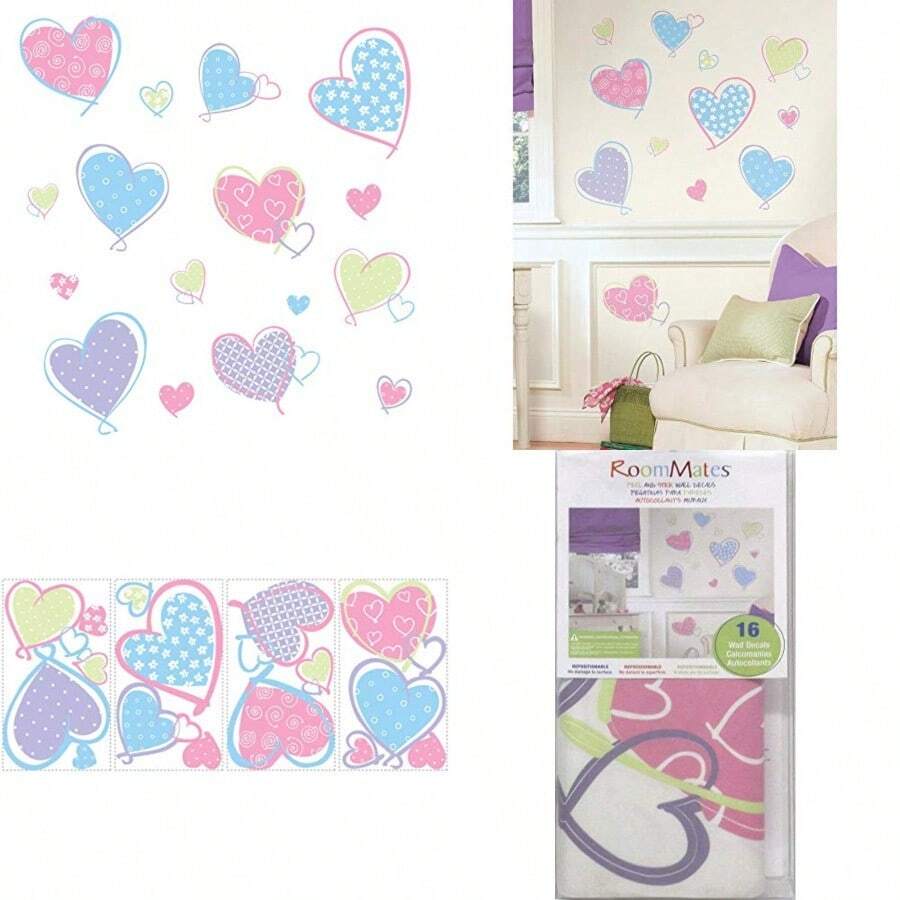 RoomMates RMK1434SCS Hearts Peel and Stick Wall Decals - Multicolor - Ver 1